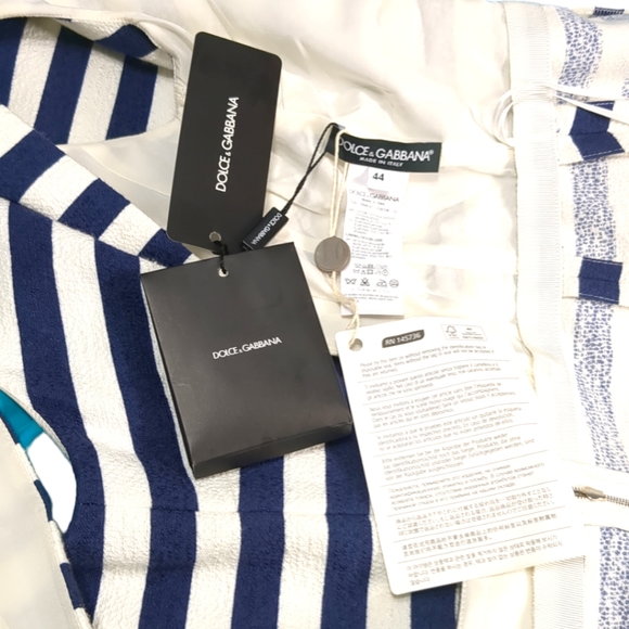 *New*DOLCE & GABBANA Striped Blue & White Open Black Flare Dress Italian Size 44 - Picture 7 of 17